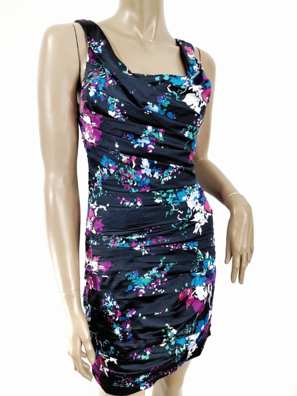 EXPRESS Dress Sleeveless Ruche Floral Stretch 4